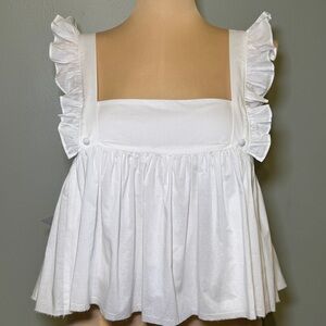 Selkie The Ivory White Ruffle Apron Top Blouse Shirt Cropped Babydoll NWT XL HTF